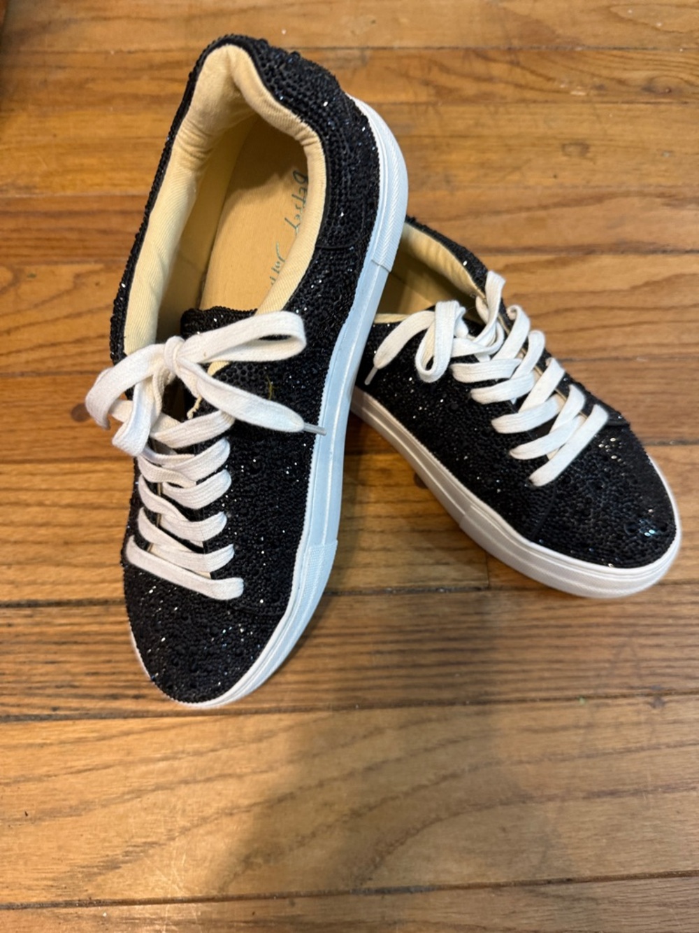 Betsey Johnson Black Glitter Low-Top Sneakers with White Interior